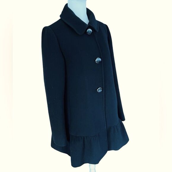 Kate Spade wool blend peplum ruffled button front coat in black Size XSmall - Picture 6 of 11